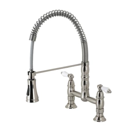 Gourmetier Heritage 2-Handle Deck-Mount Pull-Down Sprayer Kitchen Faucet, Nickel GS1278PL